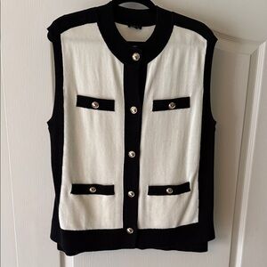 Talbots Black and White Sleeveless Vest with Gold Accents